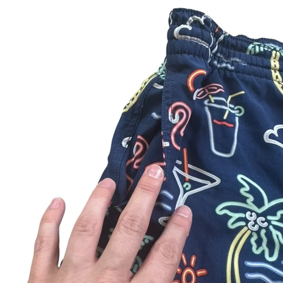 Chubbies Navy Blue Neon Tropical Men's Swim Trunks with Drawstring 5.5” inseam - Picture 9 of 13